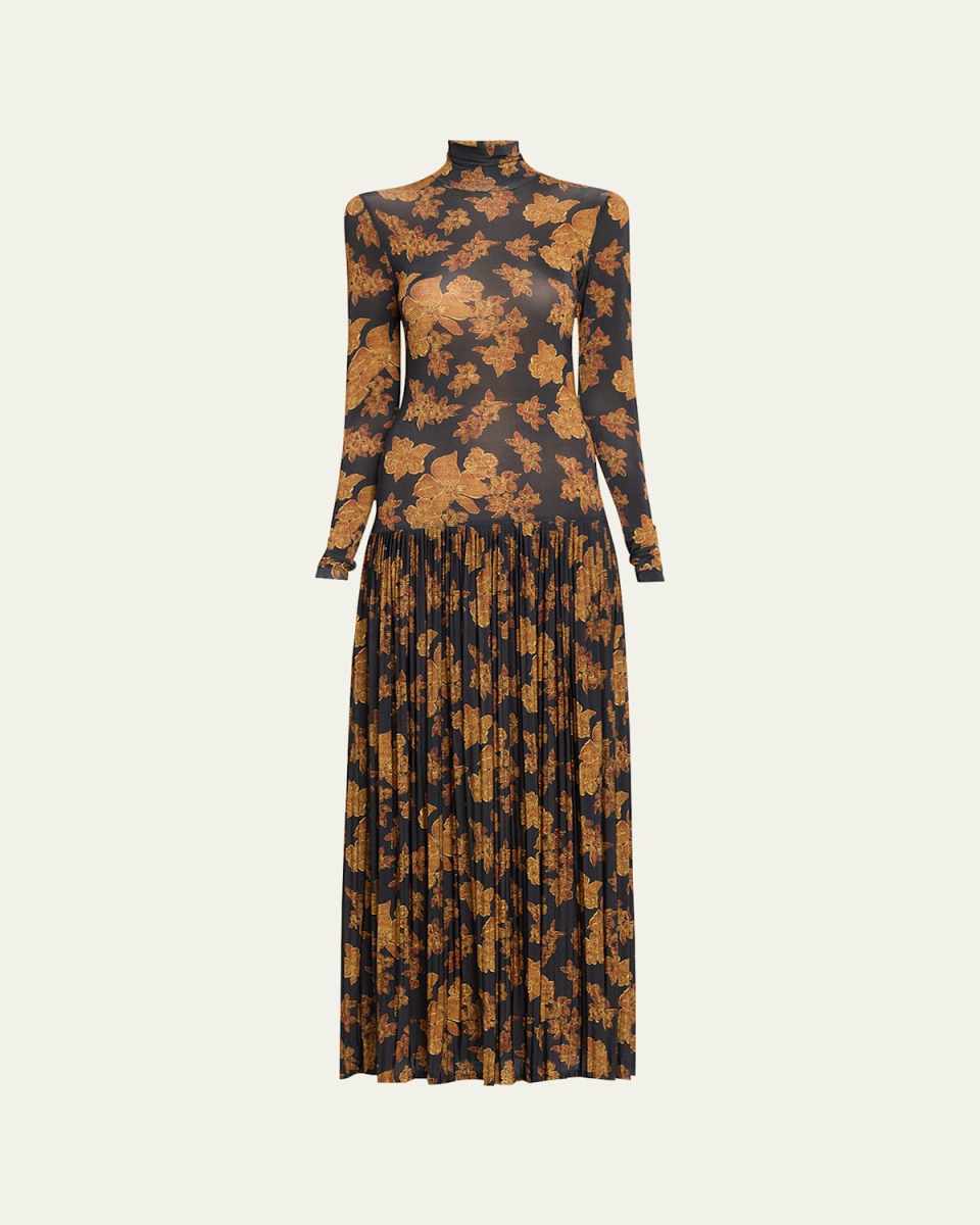 Amaya Pleated Floral-Print Maxi Dress